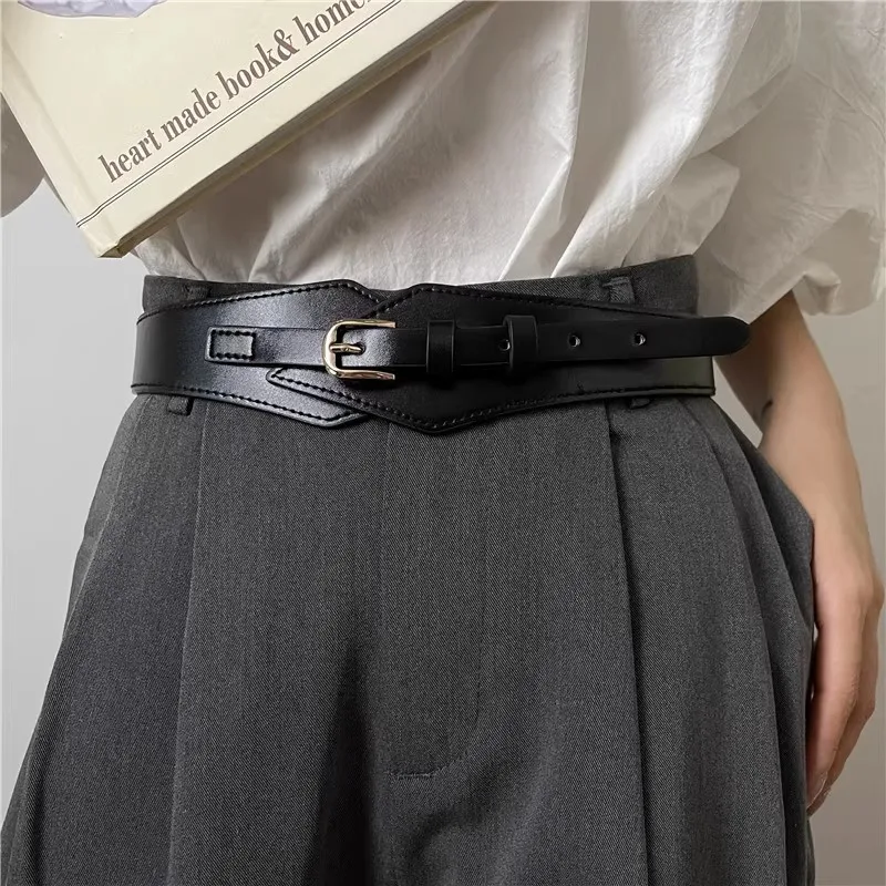 

PU Genuine Leather Belt Women Outer Sweater Decorative Coat Wide Girdle All match Western fitting Dress Curry Waist Cover 2026
