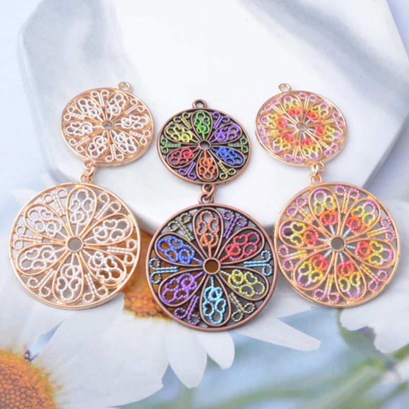 6 Stück/Set Boho Goldene Anhänger Schmuckherstellung Runde Anhänger DIY Damenohrringe – Detail 3