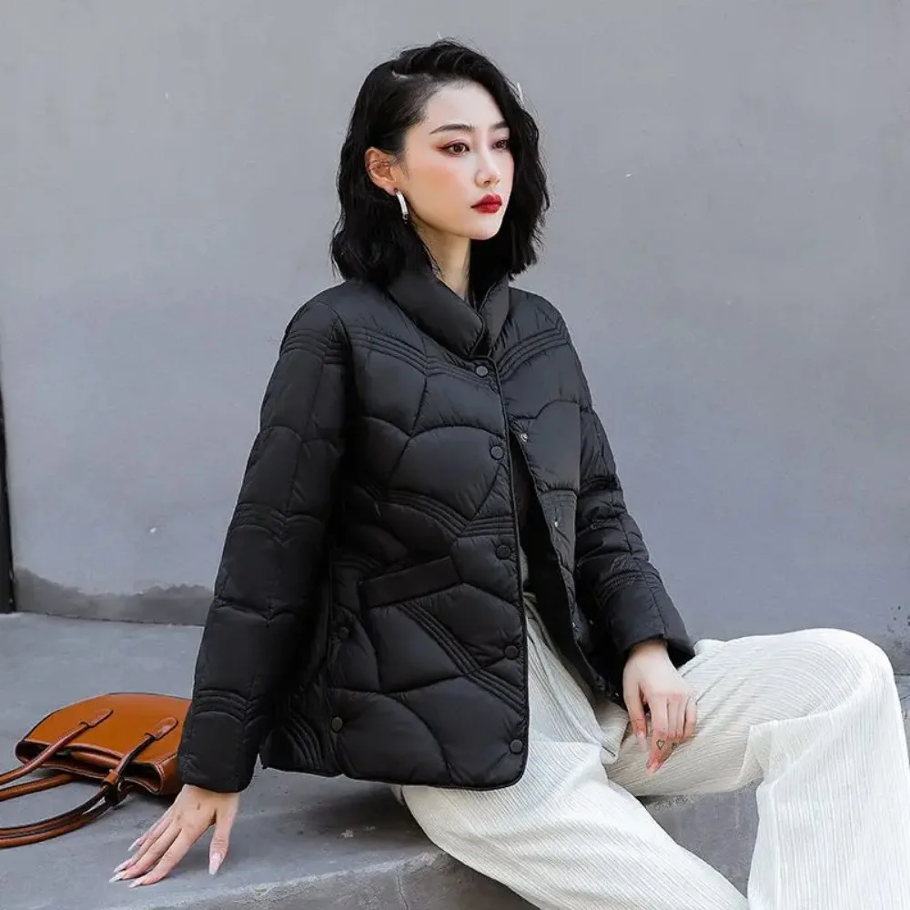 2024 New Chinese Korean Female Fashion Outerwear Women Autumn Winter Jackets Stand Collar Ultra Lightweight White Duck Down Coat