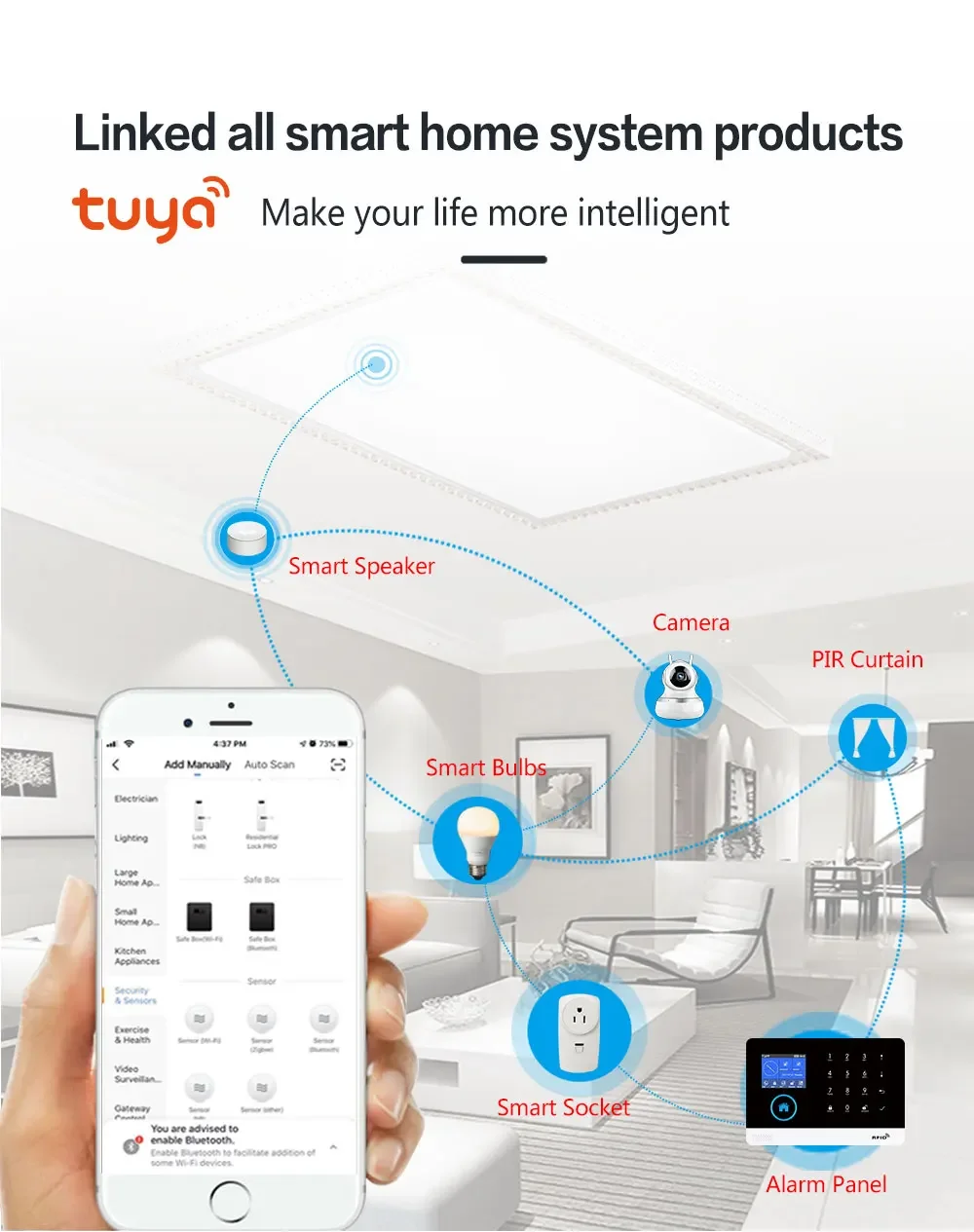 Imagem -06 - Home Security Alarm System Wifi Intercom Gsm Controle Remoto Discagem Automática Detector de 433mhz Ios Android Tuya Uso