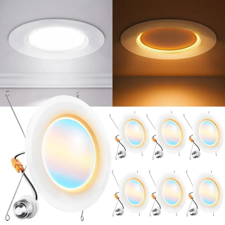 

Набор из 6 встраиваемых светильников 6 дюймов с ночником, светодиодные встраиваемые светильники для модернизации освещения, 1000 лм, 12 Вт, с регулируемой цветовой температурой (CCT) 2700K, 3000K, 4000K