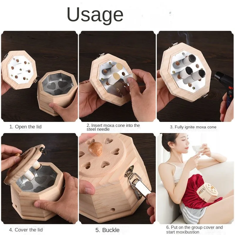 Wooden Moxibustion Box Breast Massager Moxa Therapy Compress Warm Abdomen Back Chest Pain Relief Temperature Adjustable