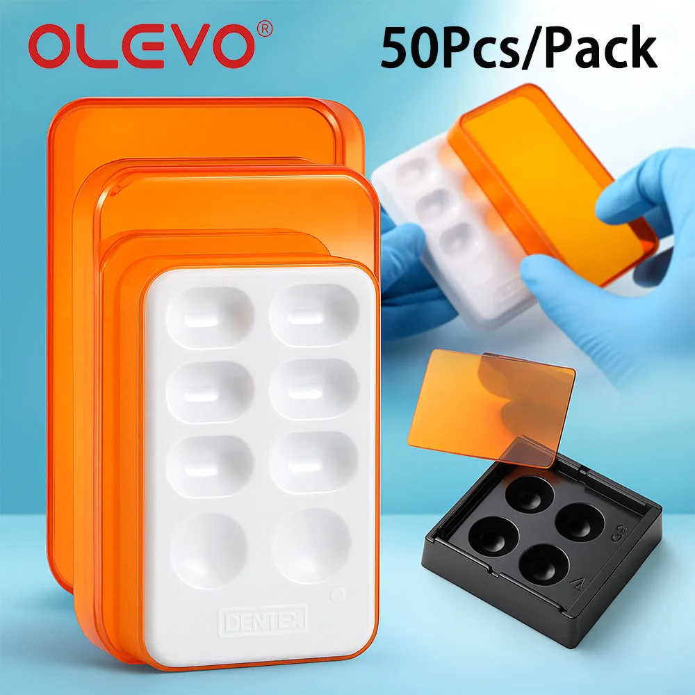 

50 Pcs Dental Resin Veneer Case Teeth Patch Storage Box with Shading Light Case for Denture Retainer 4 Holes/8 Holes Dentistry