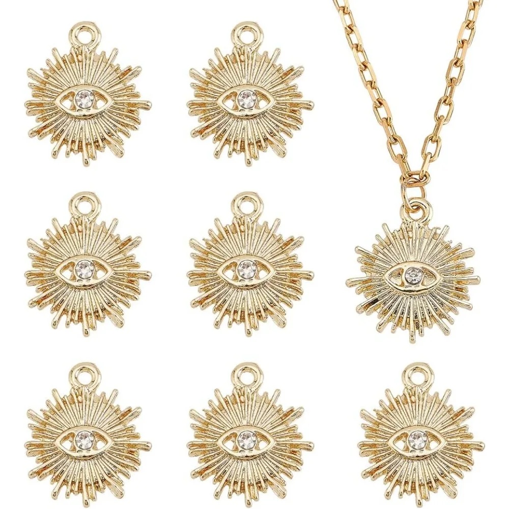 

20 Pcs Sun with Eye Charms Real Sun Pendants with Rhinestone Eye Radiating Shaped Sun Charms Celestial Planet