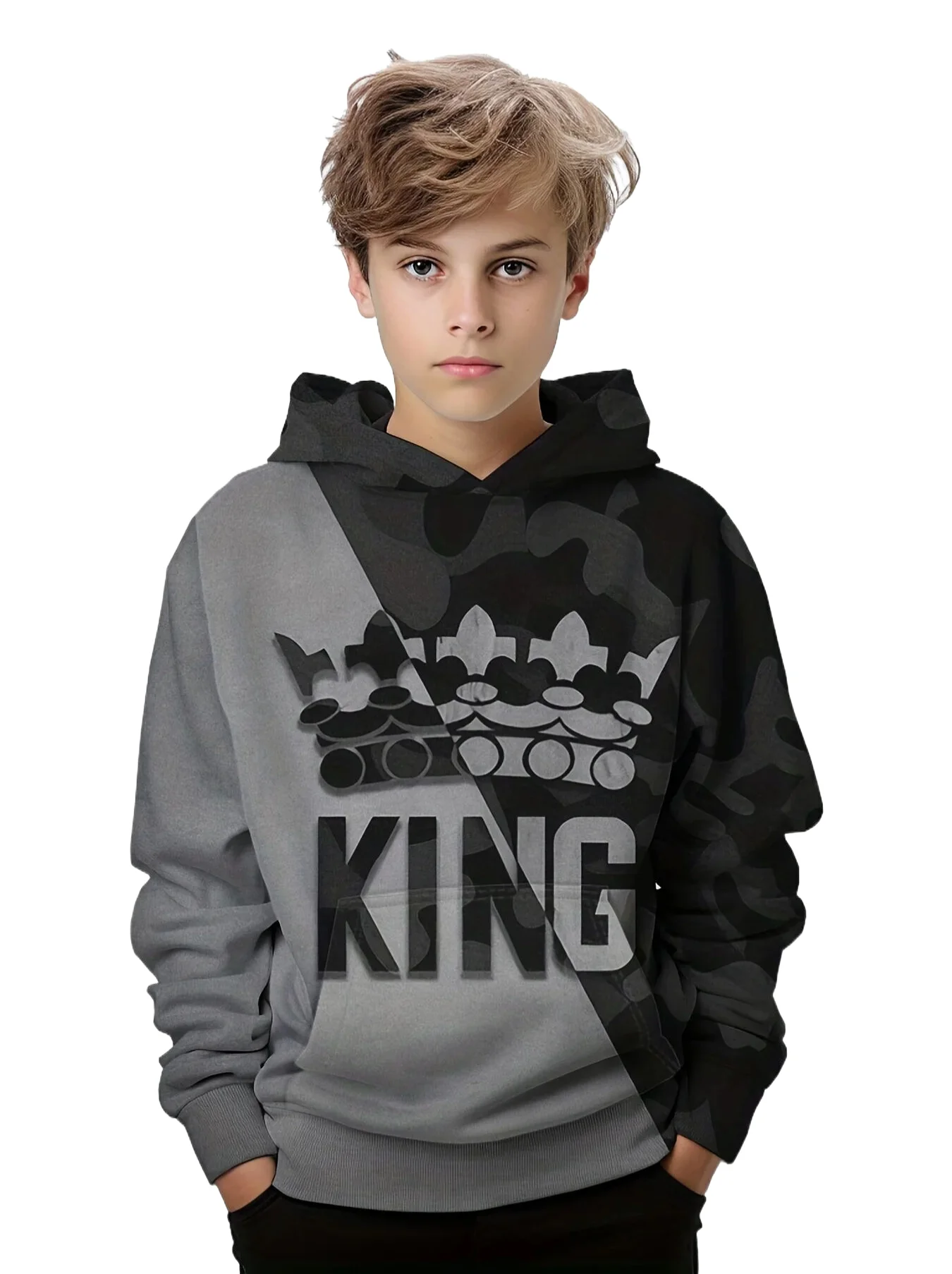 Hoodies Boy Casual Pullover Kids Hooded Long Sleeve King Print Sweatshirt Boys Spring Fall Kids Hoodie Tops Children\'s Clothing
