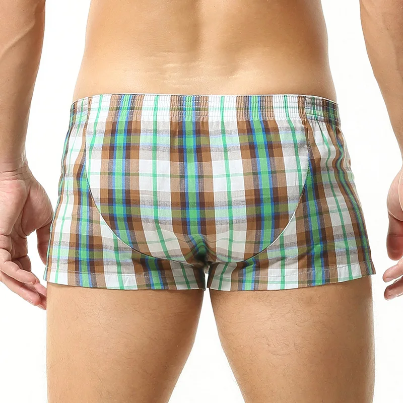 Men Aro Pants Plaid Patchwork Breathable Underwear Bugle Pouch Low Waist Sleep Bottoms Underpants Boxer Shorts Panties Sleepwear