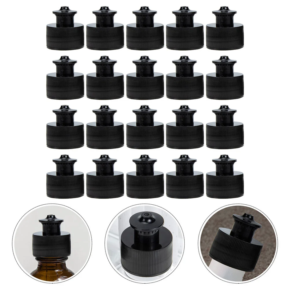 20Pcs Black Hand Pull Bottle Caps Leak Proof Sports Bottle Replacement Tops Push Pull Caps For Camping Hiking Plastic Water