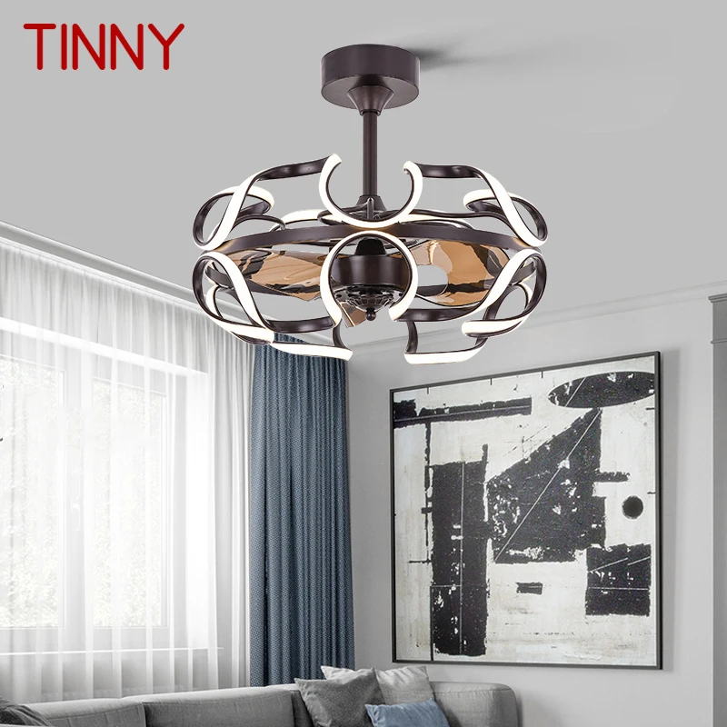 

TINNY Ceiling Fan With Light And Control Coffee Invert Fan Lighting Modern Decorative for Home Dining Room Bedroom Restaurant