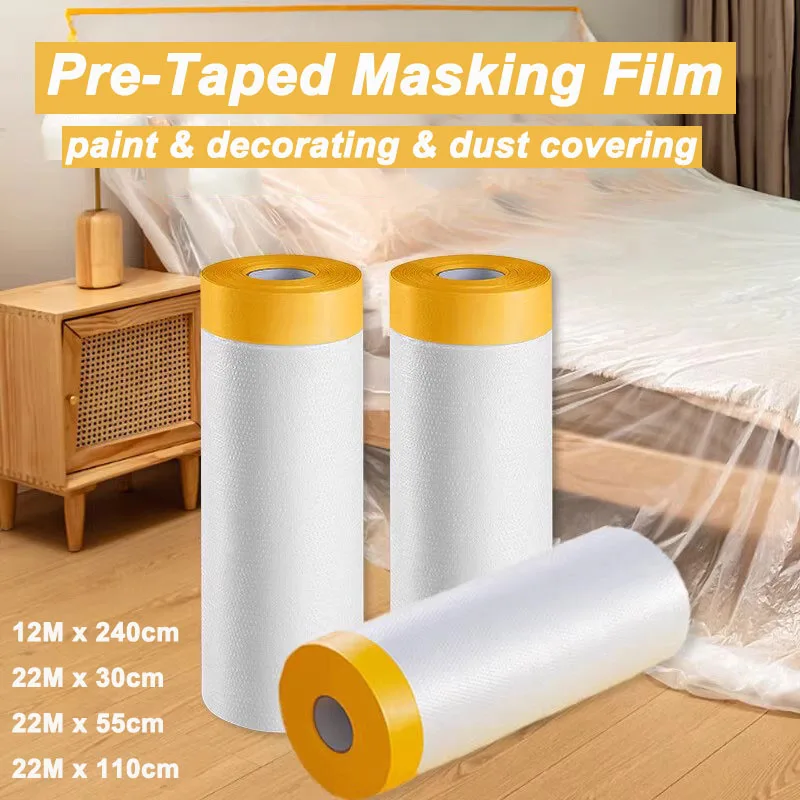 22M Pre-Taped Masking Film For Car Paint Furniture Protection Decoration Dust Cover Film Protective Film Plastic Drop Cloths