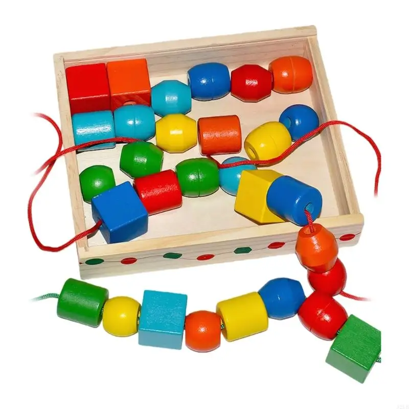 Wooden Stringing Bead Threading Toy For Kids Color Cognition Early Learning And Fine Motor Skill Development A2UB