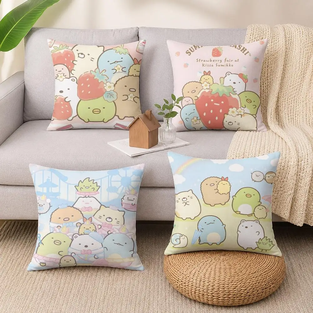 Cute S-Sumikko Gurashi Cushion Cover Wrinkle-Resistant Short Plush Cushion Covers Breathable Machine-Washable