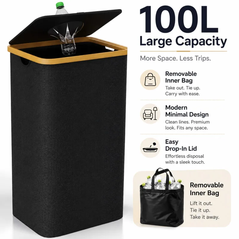 

100L Large Capacity Laundry Basket With Lid Waterproof Foldable Clothes Hamper Fabric Storage Organizer Bedroom Fun Bathroom New