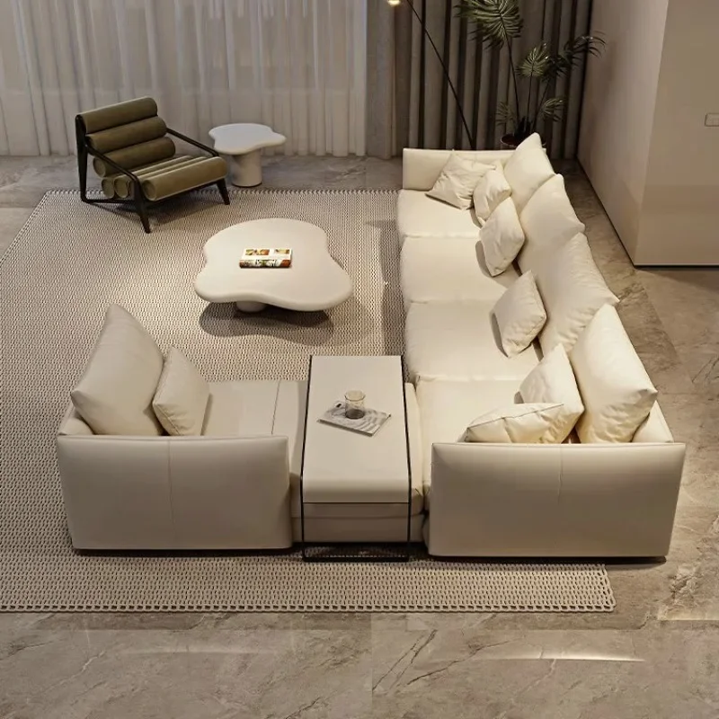 

First layer cowhide large apartment Italian style large flat floor living room corner Italian minimalist leather sofa