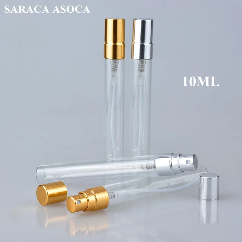 10ml Clear Glass Spray Bottle  Anodized Aluminum Nozzle Perfume Cosmetic Refillable Bottle Frost Gold Silver Black 100pcs/lot