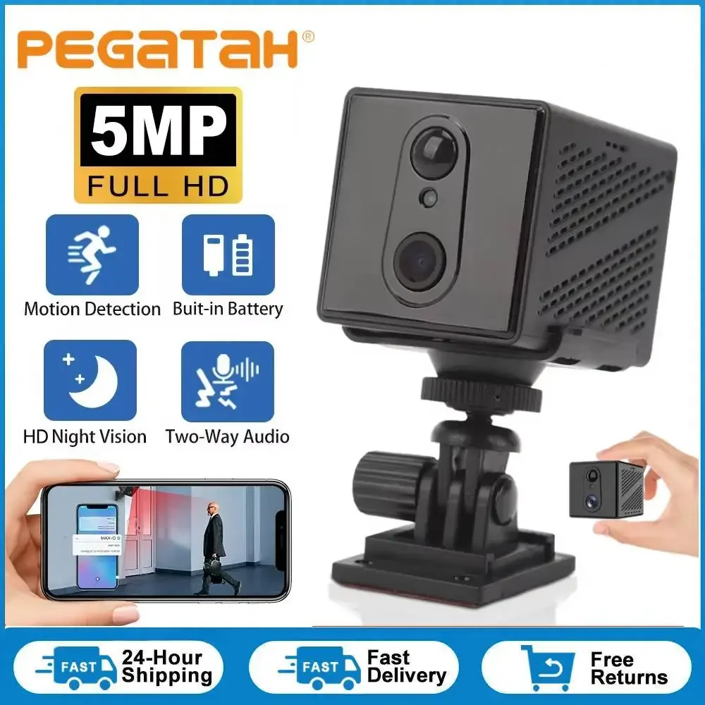 

1-8PCS 5MP 4G Mini Camera Indoor Night Vision Surveillance Security Monitoring Rechargeable 3000mAh Battery Powered Home Camera