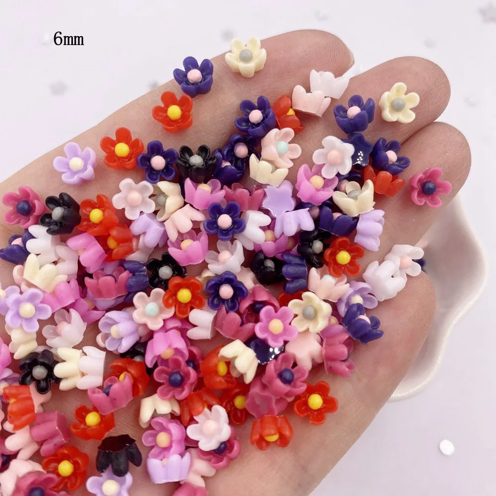 100Pcs 6Mm Hars 3D Kleurrijke Mini Bloem Gems Plaksteen Plakboek Wedding Applique Nail Art Decor Ambachten SL615