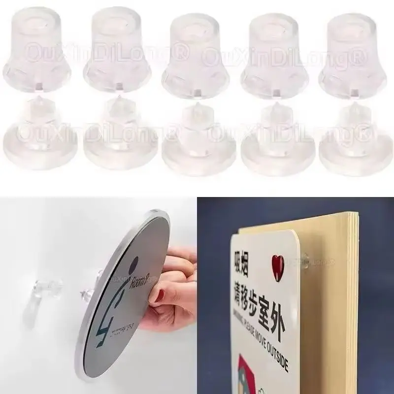 400PCS Invisible Signage Plastic Brackets Hidden Clip-in Acrylic Standoffs Clear Advertising Nail for Signs Mount to Install