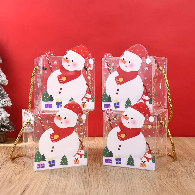4pcs Christmas Transparent Candy Box With Handle Santa Claus Snowman Cookie Gift Snack Packaging Box Xmas Party New Year Navidad