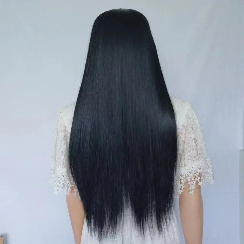 センターパート ロングストレート 黒人女性用ウィッグ ボタンメッシュ 化学繊維フィラメント 映画 セレブリティ コスプレ ヘアセット 日常着用
