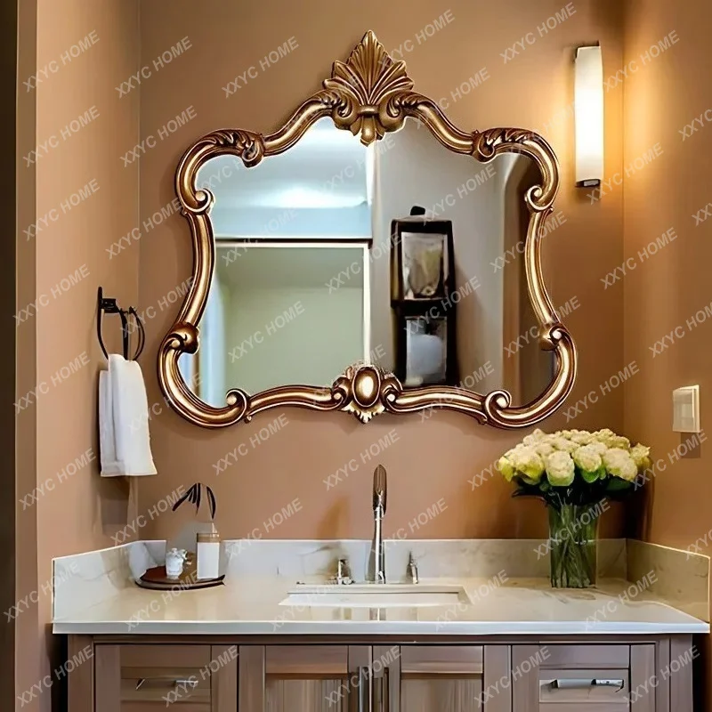 

retro bathroom mirror wall hanging, living room bedroom entrance carved decorative mirror