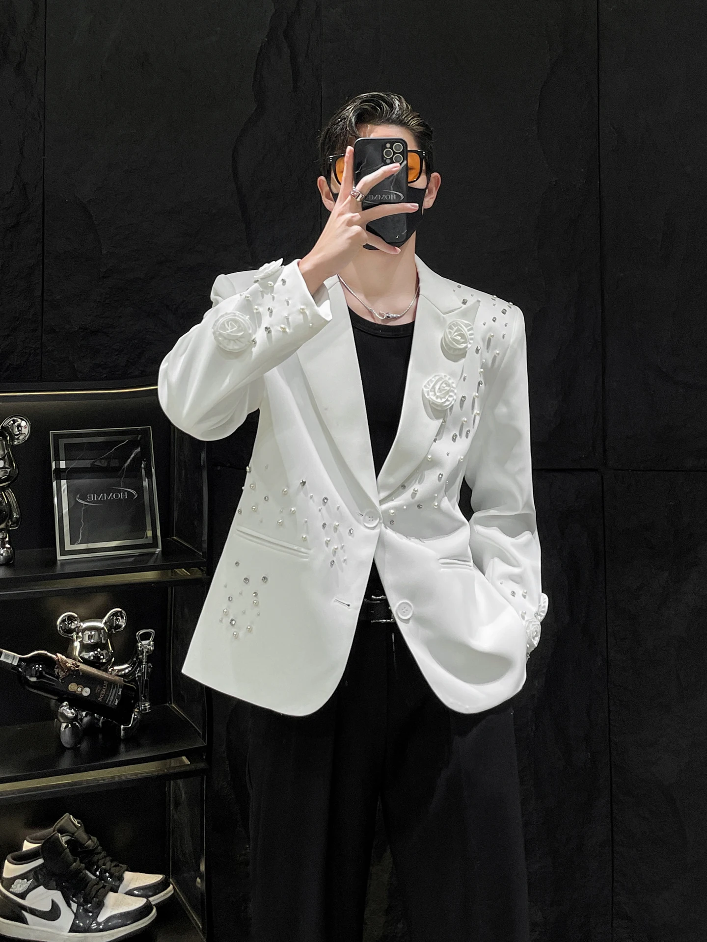 

Мужской джет Heavy Embellied Diamond, свободный крой, белый костюм, верхняя одежда, дизайн Sensation No Mirror Homme