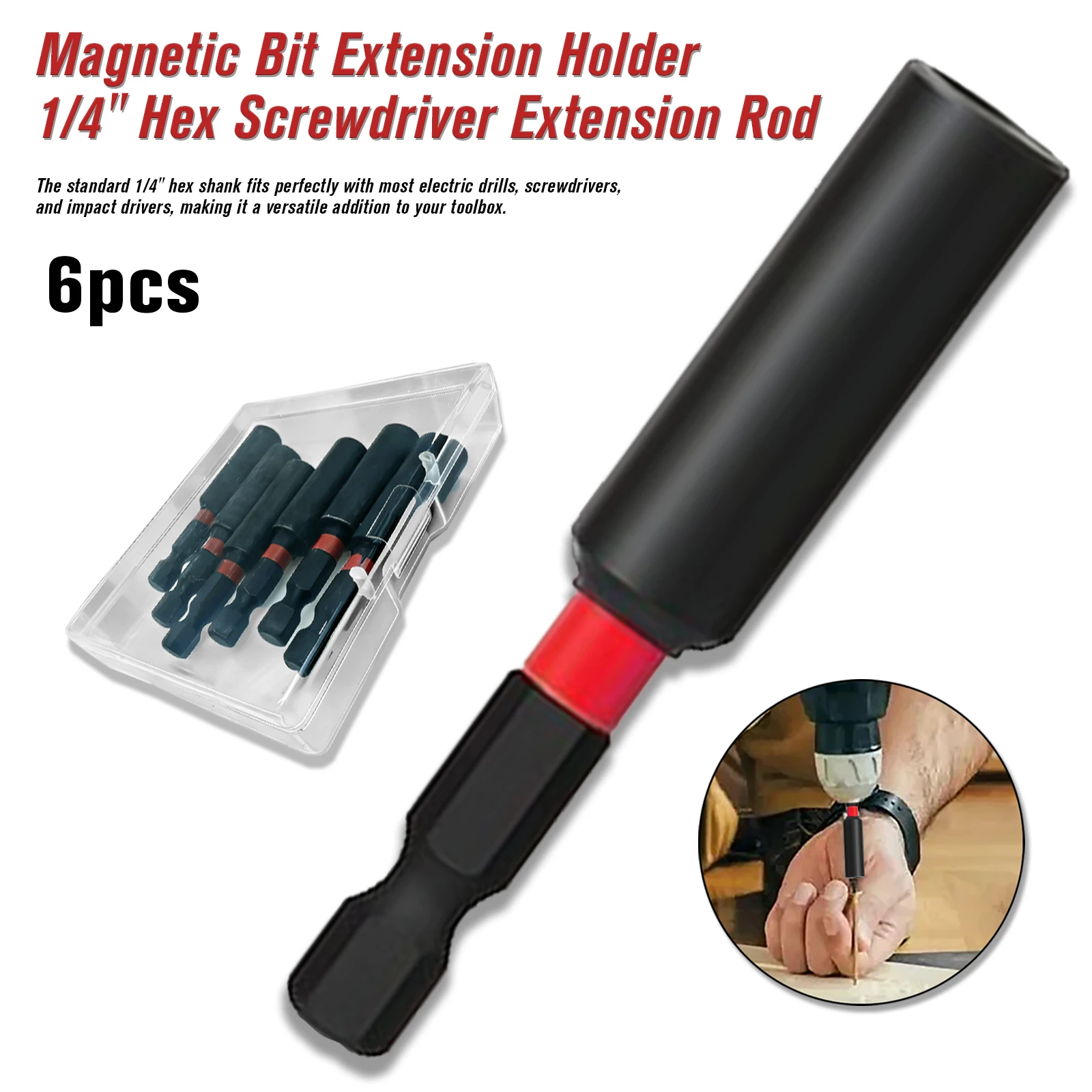 6pcs Magnetic Bit Extension Holder 1/4