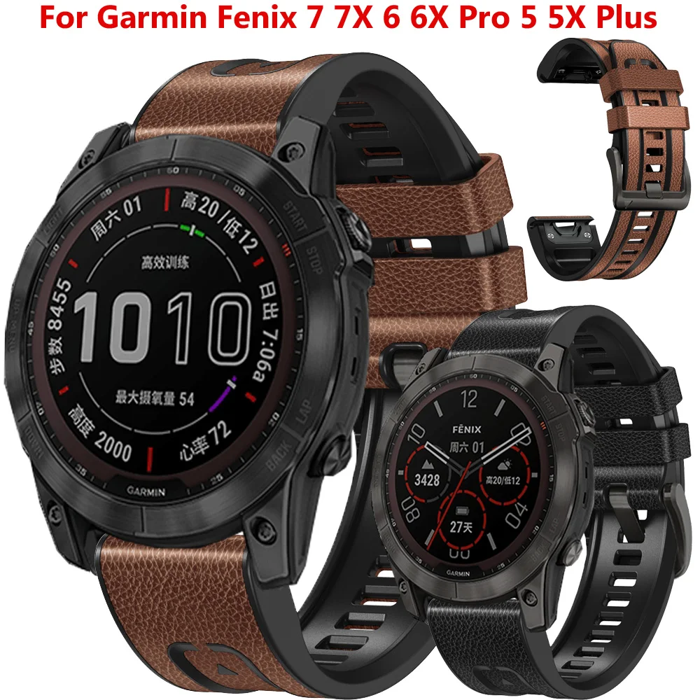 22 26mm Strap For Garmin Fenix 6 6X Pro 7 7X 5X 5 Plus 945 3 3HR Band Leather Silicone Quickfit Soft Smart Watchband Replacement