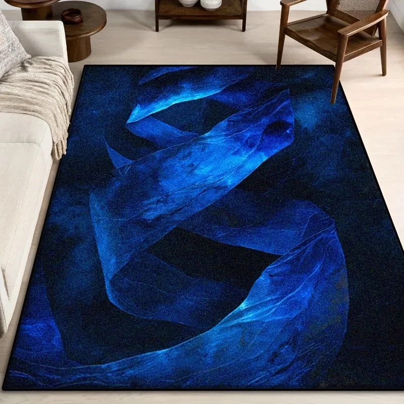 VIKAMA Blue Abstract Swirl Area Rug Modern Marble Fluid Art Print Soft Non Slip Large Floor Carpet for Living Room Home Decor