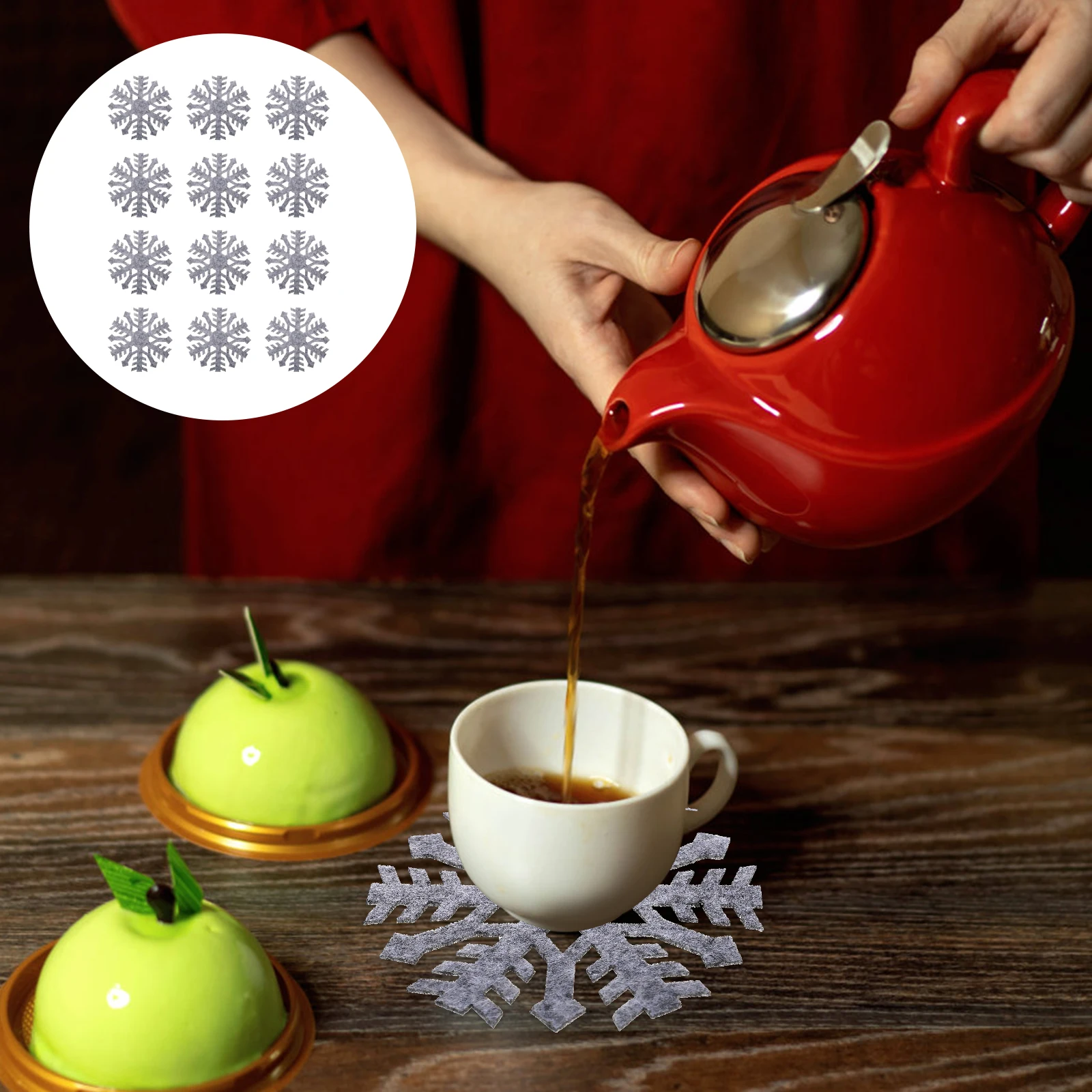 

12pcs Christmas Coasters Snowflake Cup Mats Heat Resistant Mug Mats Non-Skid Cup Pads Household Decorative Placemats Desktop