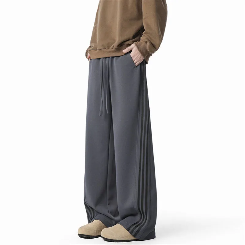 Casual elastic waistband drawstring straight leg pants, men's sports striped sports pants trend, size reference size chart