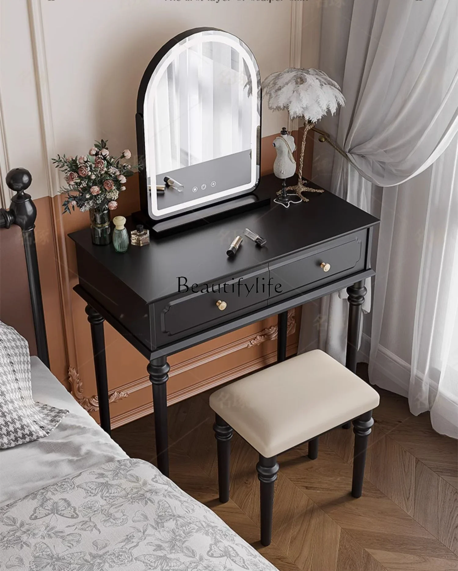 

2024 new American retro solid wood dresser, black makeup table, medium antique master bedroom, advanced sense