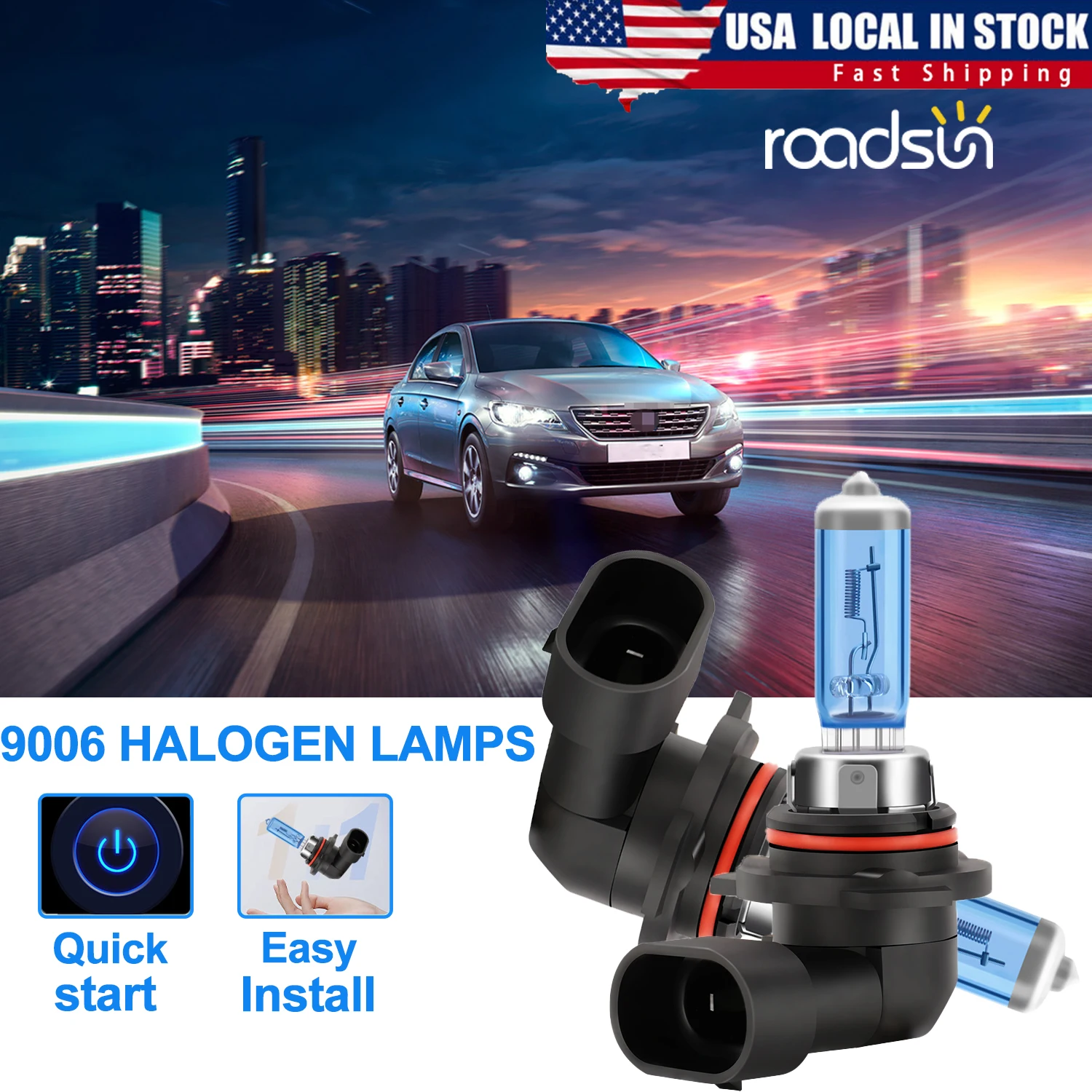1 Pair 9006 100W Super White High/ Low Beam Headlight Halogen Light Bulbs HB4 Replacement Car Bulbs
