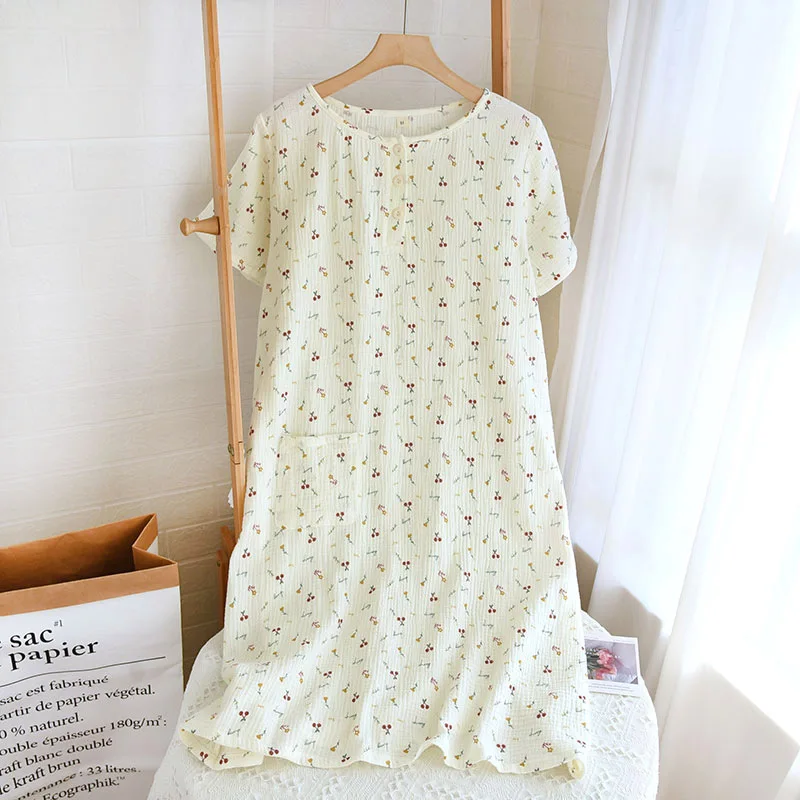 Fresh Printed Night Wears For Women Loose Short Sleeve Nightdress Summer Nightgowns Female Casual Sleepwear Dress