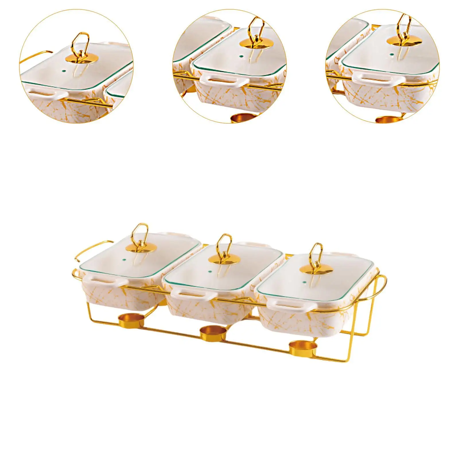 Chafing Dish Warming Trays mit Griffen und Ständer, luxuriöser Wärmer aus Keramik