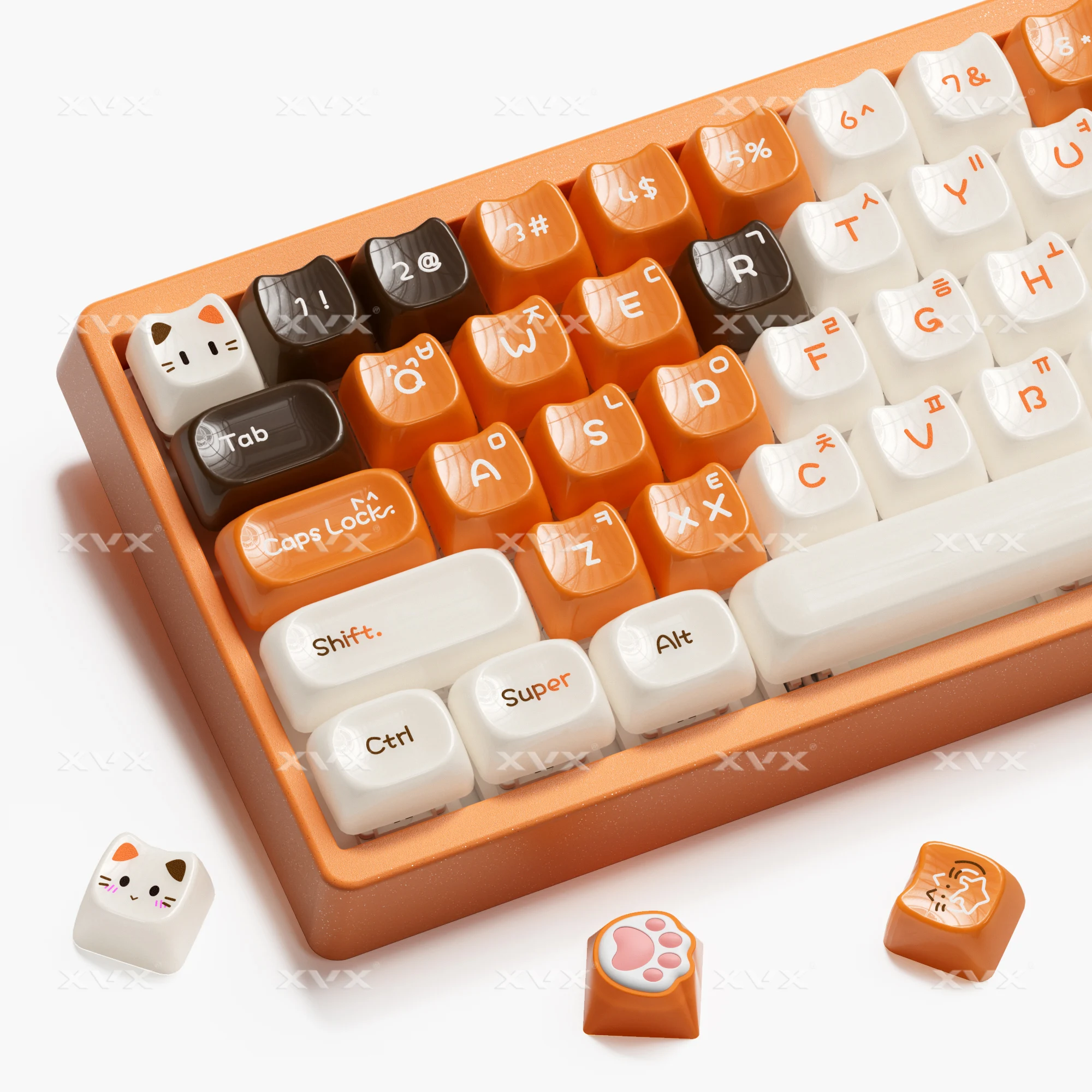 

XVX Korean Calico Cat Keycaps MAO Profile PBT Orange Key Cap Set for Mechanical Keyboard (148-key)