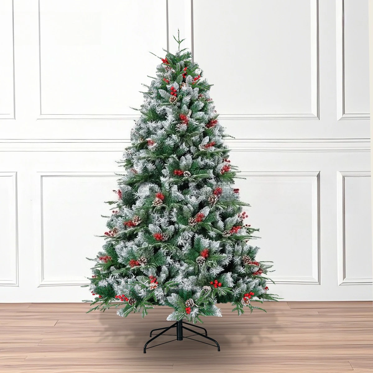 

Pvc Christmas tree Christmas 1.5M/ 1.8M/2.1M customized green simulation Christmas tree with pine cones and red fruits