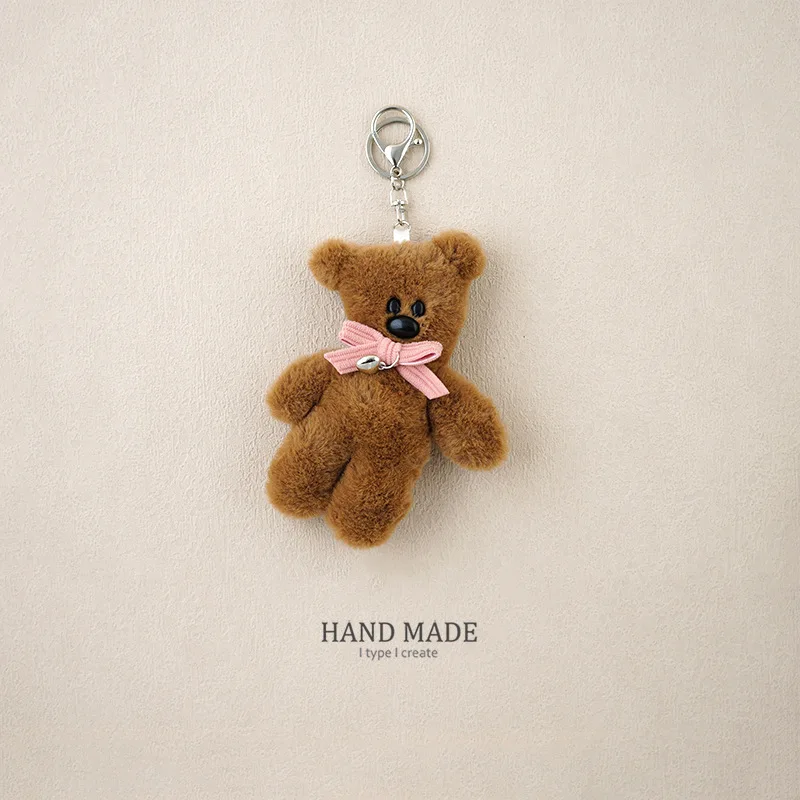 15cm Kawaii Plush Small Bear Keychain Girls Backpack Pendant Cute Car Keyring Kids Women Bag Accessories Anti drop chain