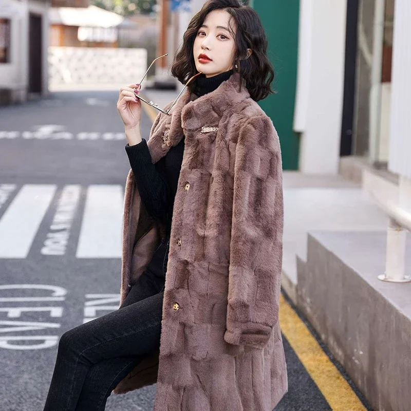 2024 fashion atmosphere Fur one long lady mink grass coat female Korean version long-sleeved winter coat winter jacket women