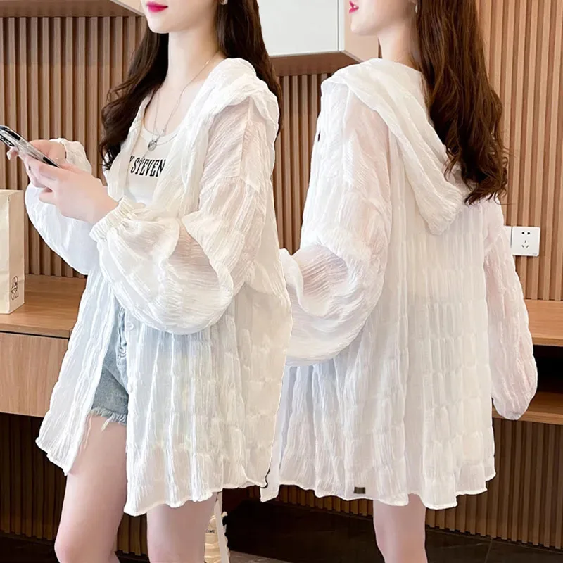 Long Hooded Shirt Sunscreen Clothes Women Thin Summer New Breathable Uv Protection Coat Female Casual Sun Protection Clothing