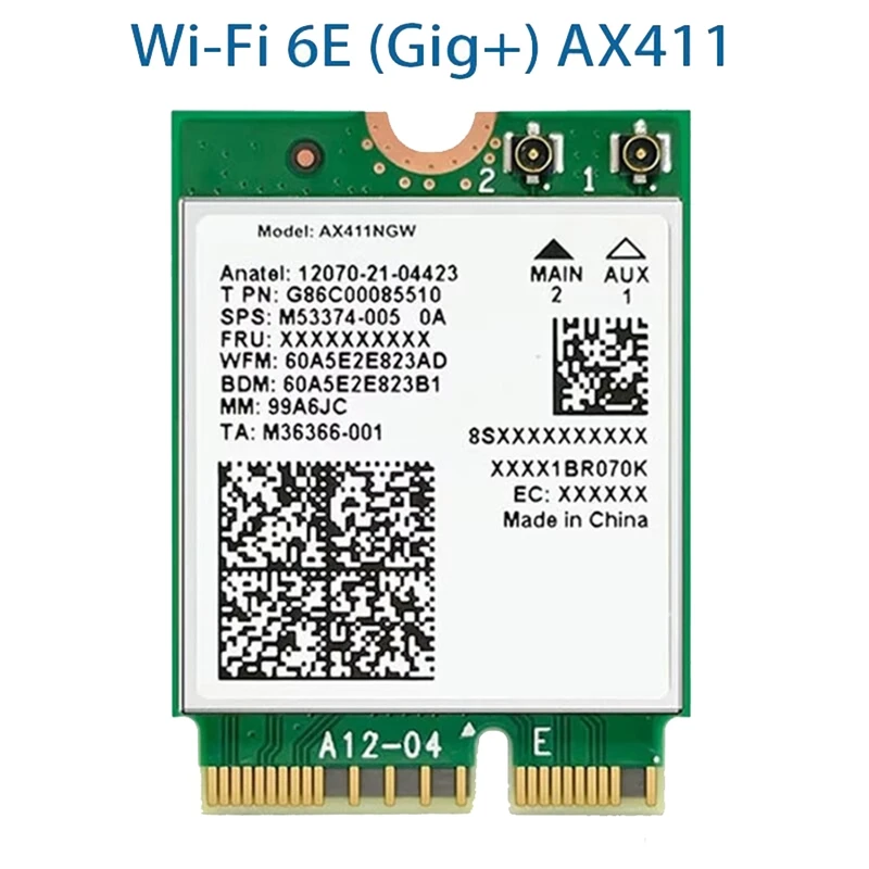 ABT-Per scheda Wifi AX411 + antenna 2X8DB Wifi 6E Cnvio2 BT 5.3 modulo Tri-Band 5374Mbps per laptop/PC Win10/11-64Bit