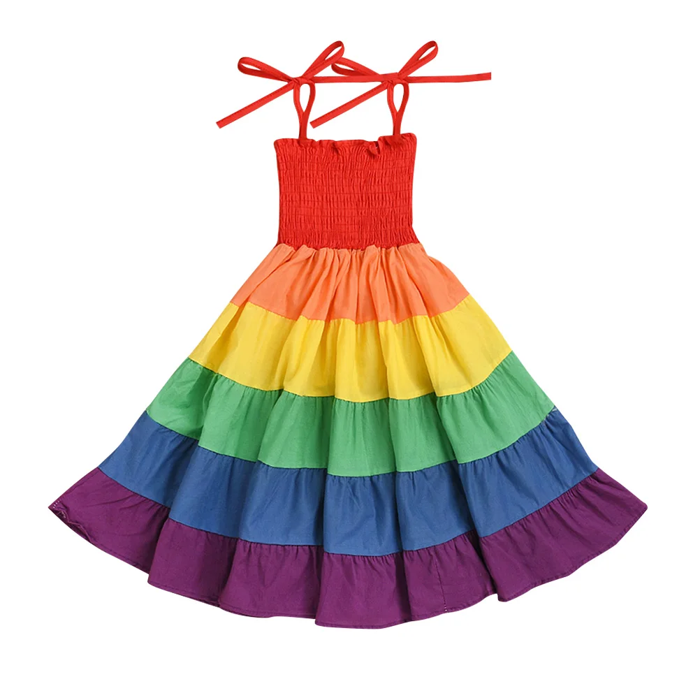 

Princess Dress One-piece Rainbow Skirt Sleeveless Strapless Toddler Beach Party Costume Girls Comfortable Material