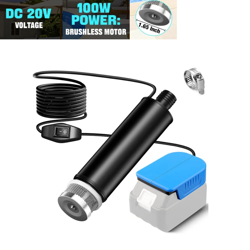 for Dewalt/Makita/Milwaukee 18V 20V Battery Wireless Submersible Pump 635GPH Portable Transfer Pump for Camping Bathtub Garden
