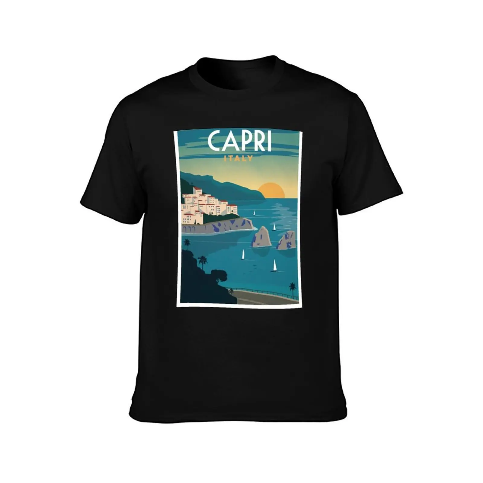 CAPRI ITALY: Vintage Resort Travel Advertising Print T-Shirt t shirts for man pack cotton T-Shirt