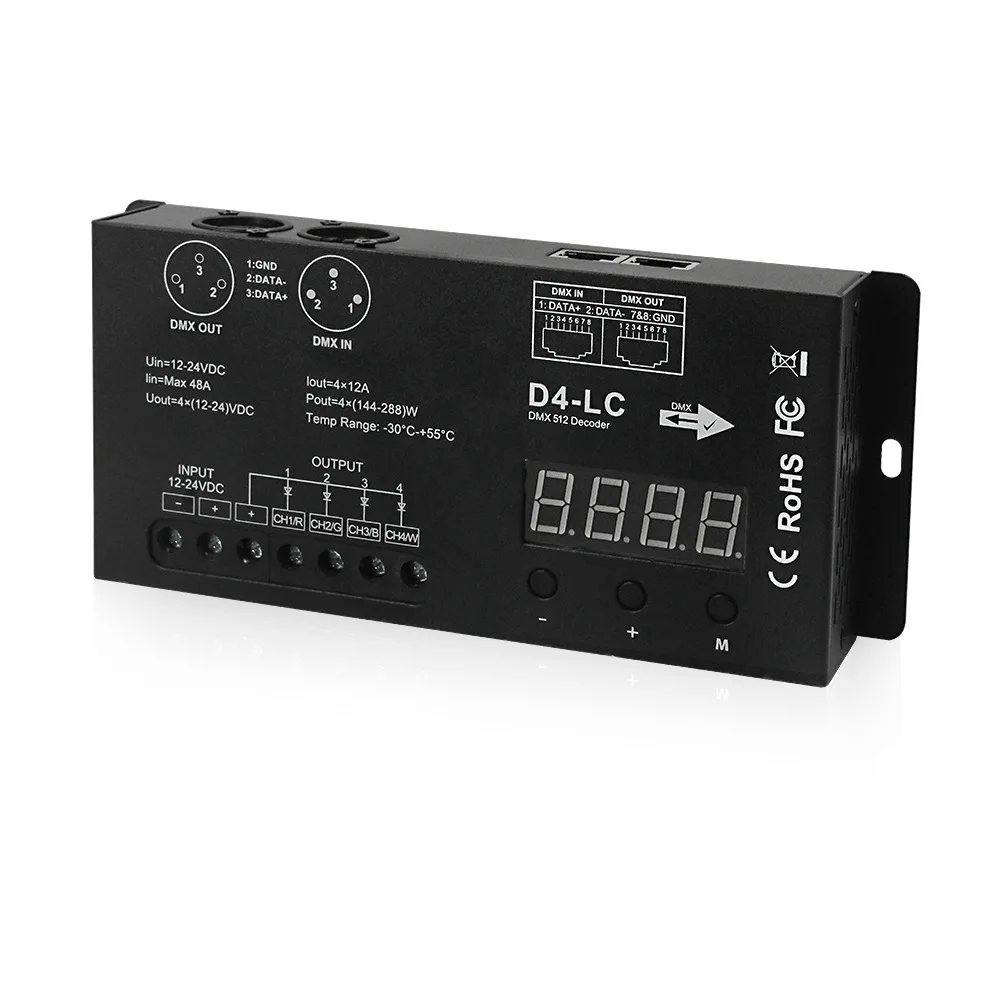 High Power 4 Channel DMX512 Decoder RGBW Display DMX512 Controller Stage Light Engineering