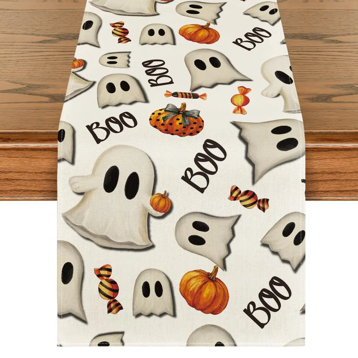 

Beige Ghost Pumpkin Camdy Halloween Table Runner,Seasonal Fall Kitchen Dining Table Decoration for Home Party Decor
