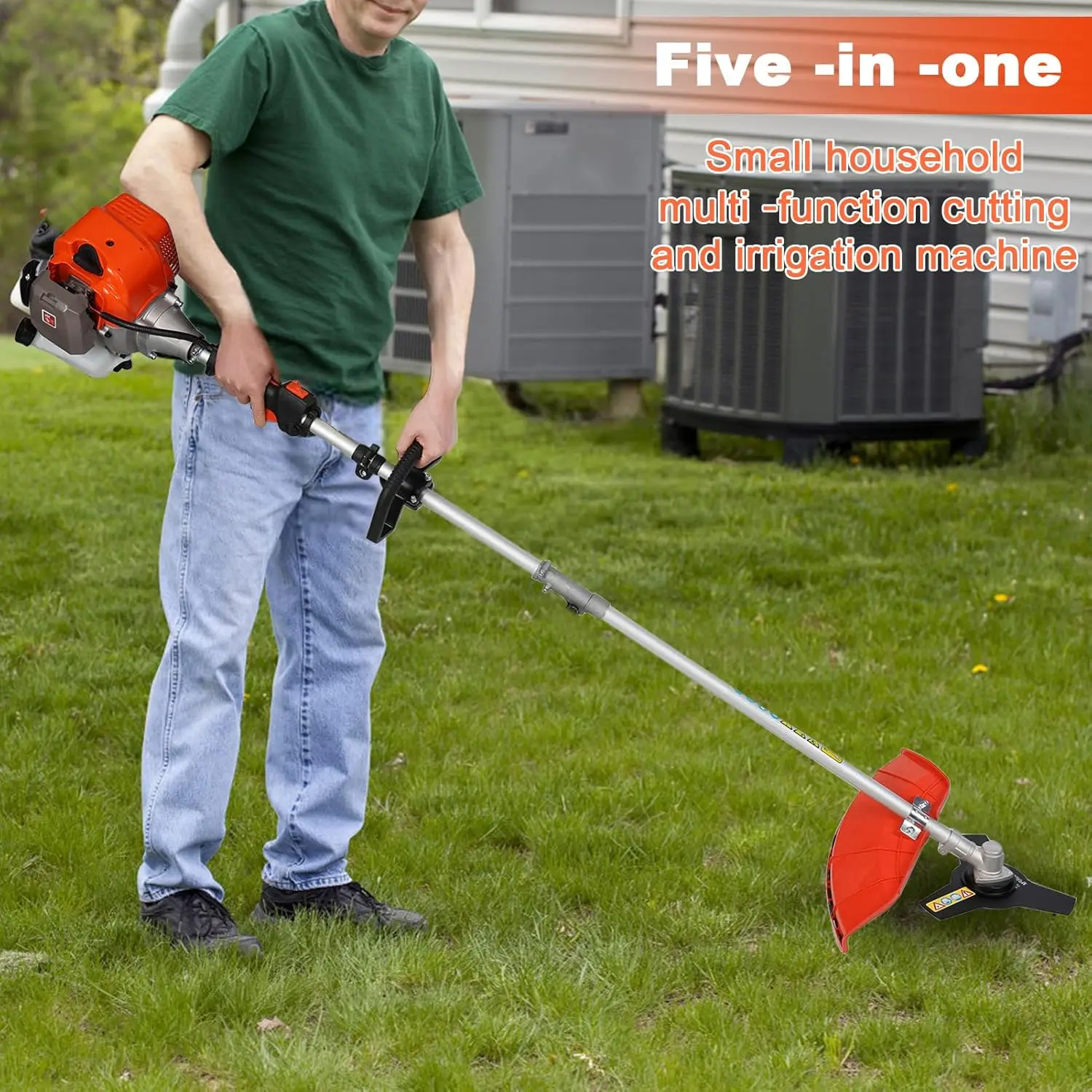 

5 in 1 Gas Weed Wacker, Gas Hedge Trimmer,String Trimmer, Weed Eater, Brush Cutter,Pole Chainsaw with Extension Pole