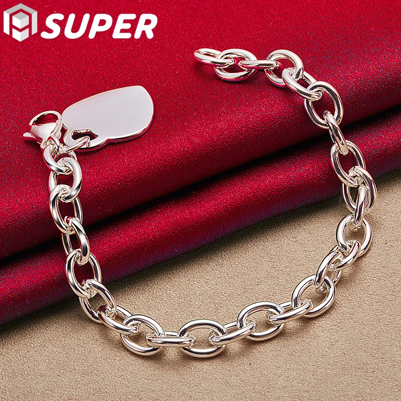 

925 Sterling Silver Heart Bracelet Basic Chain For Women Men Wedding Engagement Party Jewelry Christmas Gifts