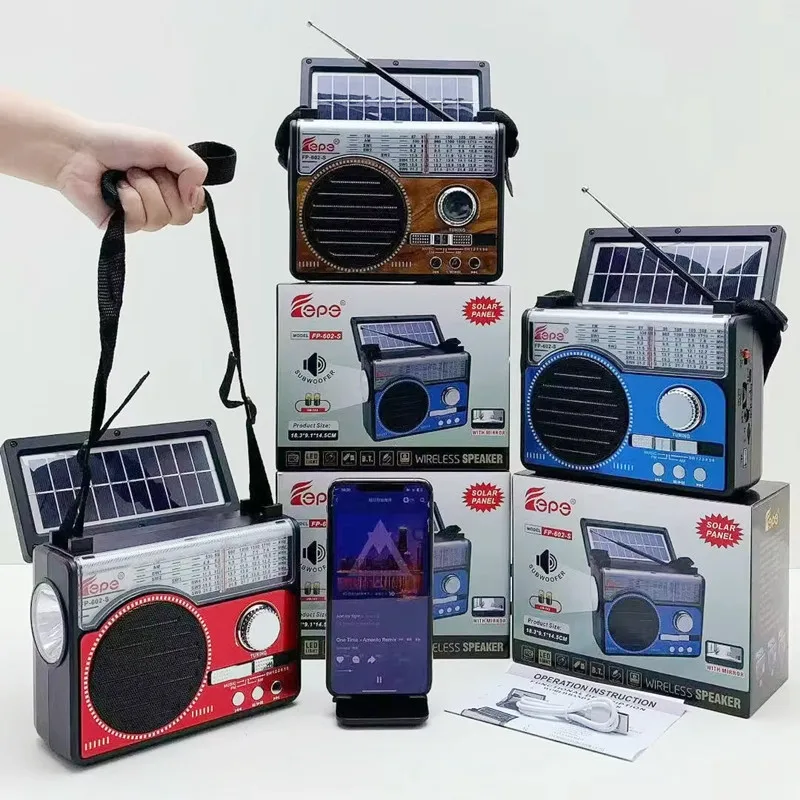 

Новая портативная домашняя FM/AM/SW радиостанция с Bluetooth, USB, проигрывателем карт TF, солнечной панелью для зарядки и аварийным фонариком