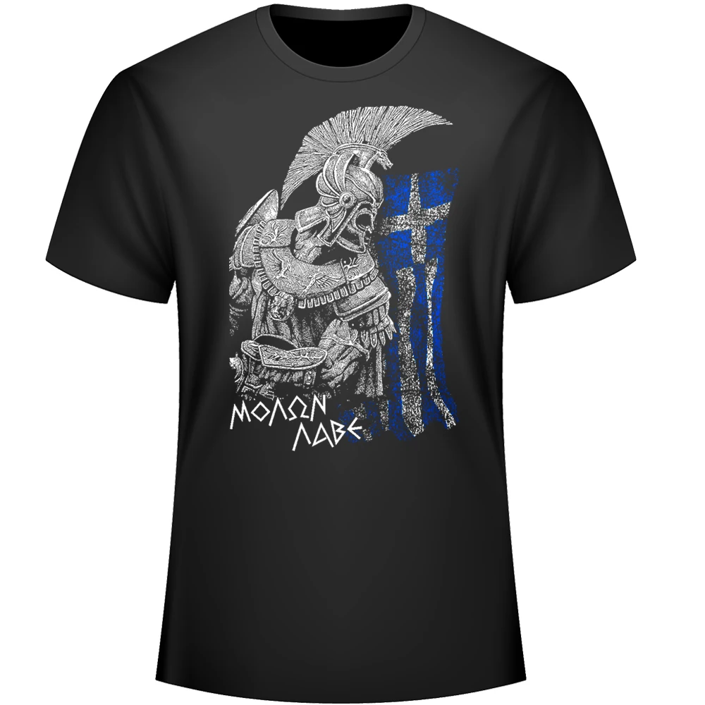 Greek Flag Spartan Warrior Molon Labe T-Shirt 100% Cotton O-Neck Summer Short Sleeve Casual Mens T-shirt Size S-3XL