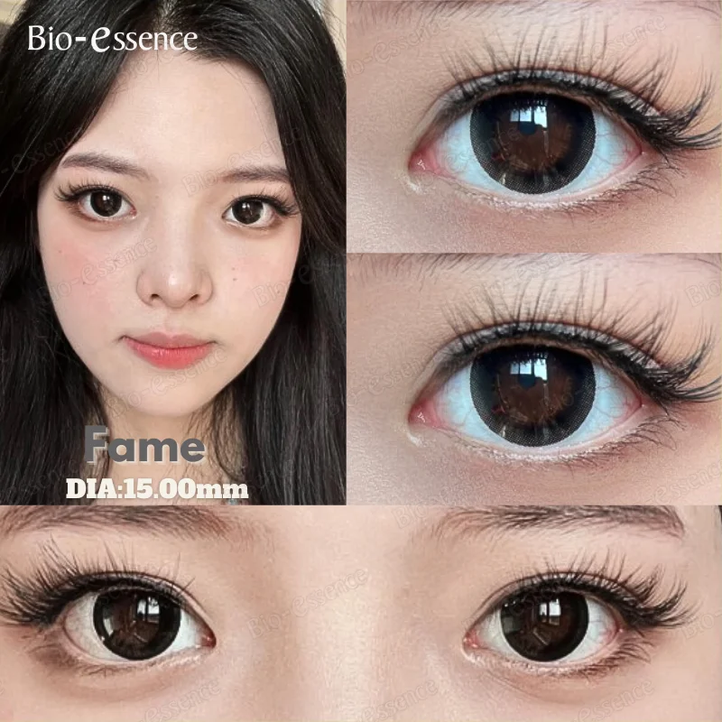 Bio-essence 2Pcs 15.0MM Colored Contacts Gray Lenses with Myopia New Arrivals Korean Lens Brown Pupils Yearly Use Fast Shipping